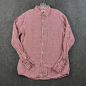 Uniqlo Shirt Men’s Large Red White Checkered 100% Linen Pocket Casual Summer